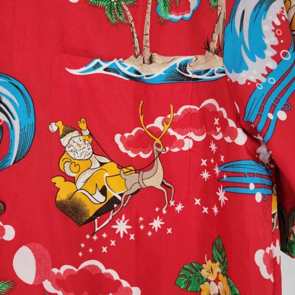 Alvish Enjoy Life Surfing Santa Hawaiian Shirt Red Men's Small - Picture 5 of 10